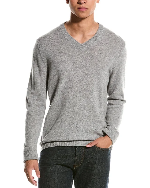 Men’s bold henley pullover-Qi Cashmere Solid Cashmere V-Neck Sweater