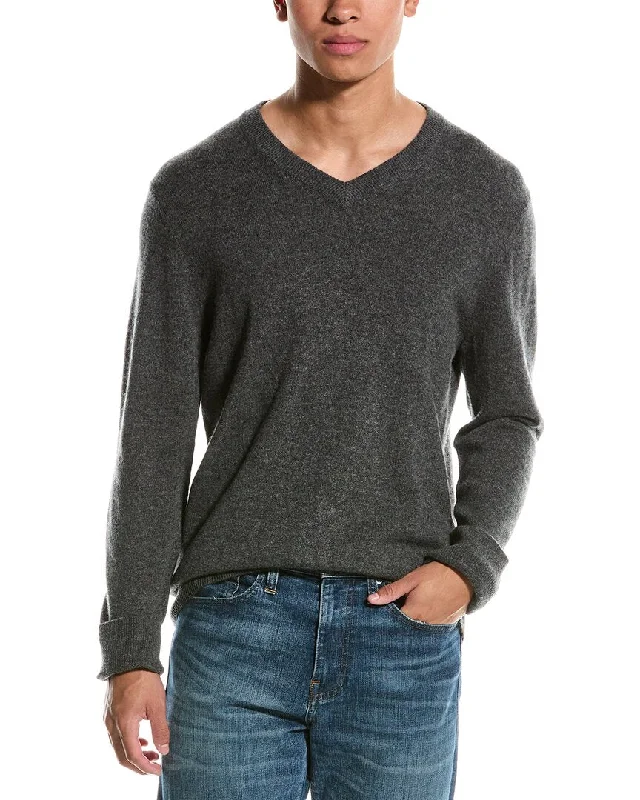 Men’s breathable fisherman sweater-Qi Cashmere Solid Cashmere V-Neck Sweater