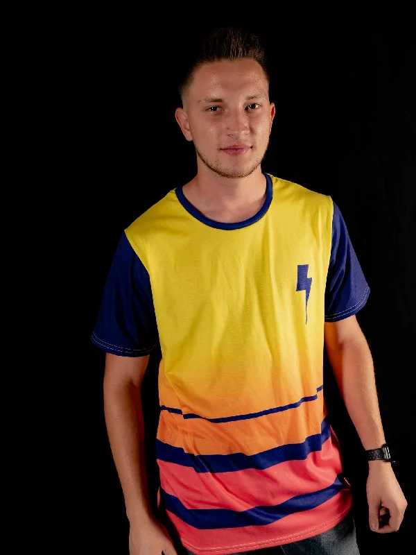 Men’s slim striped short-sleeve shirt-Retro Electro Unisex Crew