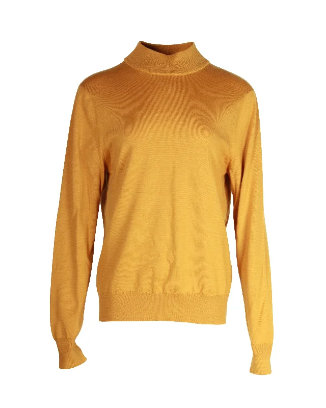 Men’s modern chunky pullover-Sandro Paris Funnel-Neck Sweater in Yellow Wool