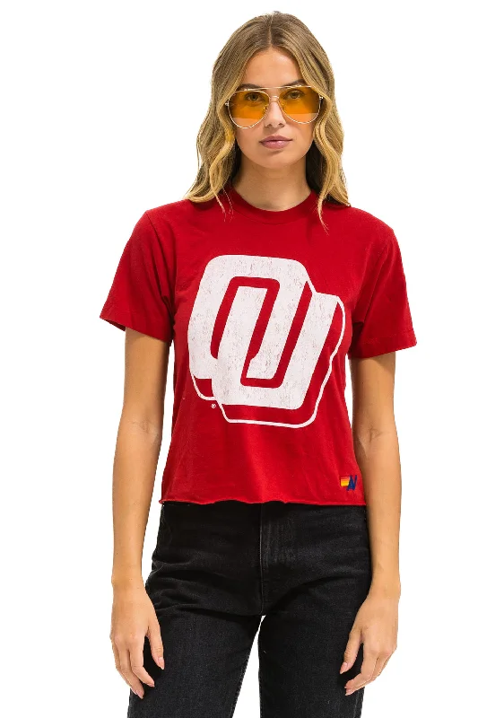 Men’s breathable organic tee-UNIVERSITY OF OKLAHOMA BOLT BOYFRIEND TEE - CRIMSON