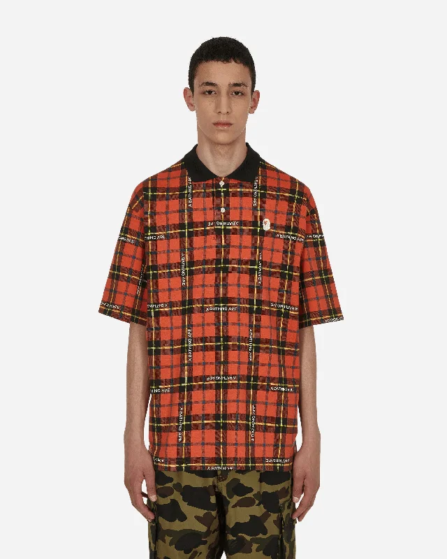 Men’s vintage jersey shirt-Bape Logo Check Polo Shirt Red