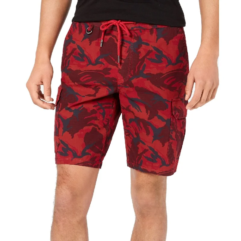 Men’s casual twill pants-American Rag Men's Camo Drawstring Cargo Shorts Red