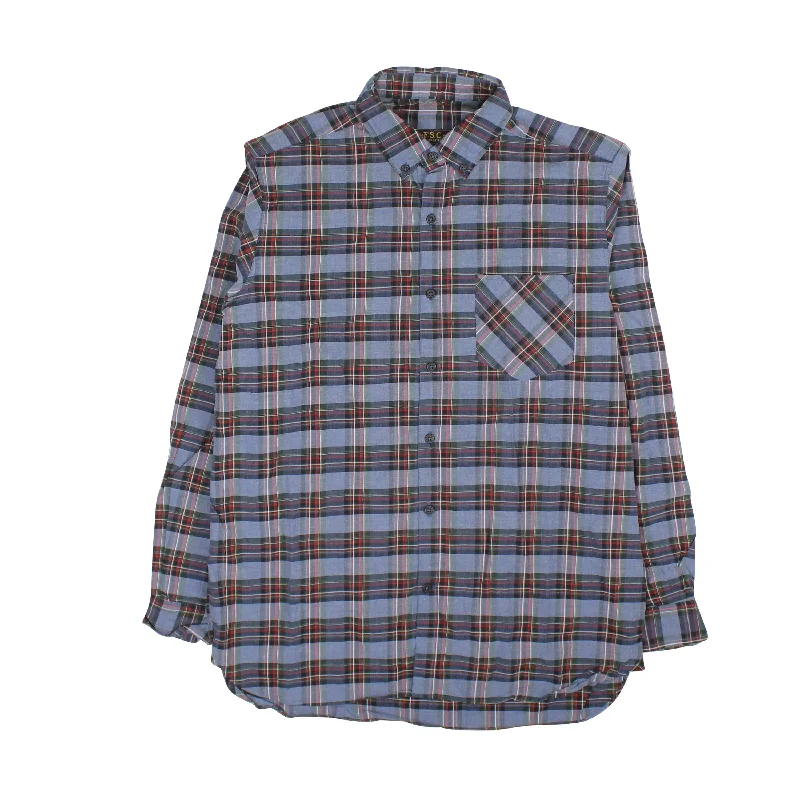 Men’s stylish twill shirt-Blue Plaid Long Sleeve Cotton Shirt