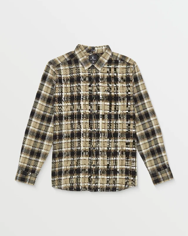 Men’s breathable seersucker shirt-Caden Plaid Long Sleeve Shirt - Khaki