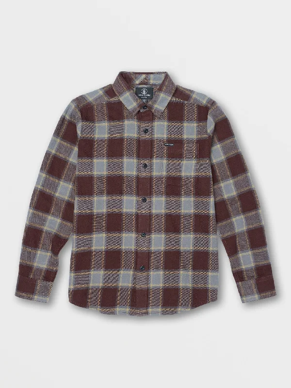 Men’s soft gingham shirt-Big Boys Caden Plaid Long Sleeve Shirt - Mahogany