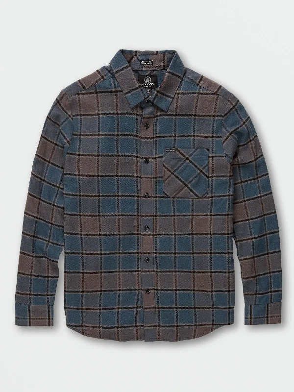 Men’s bold chambray shirt-Big Boys Caden Plaid Long Sleeve Flannel - Marina Blue