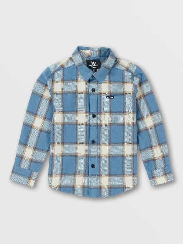 Men’s bright flannel shirt-Little Boys Caden Plaid Long Sleeve Flannel - Slate Blue