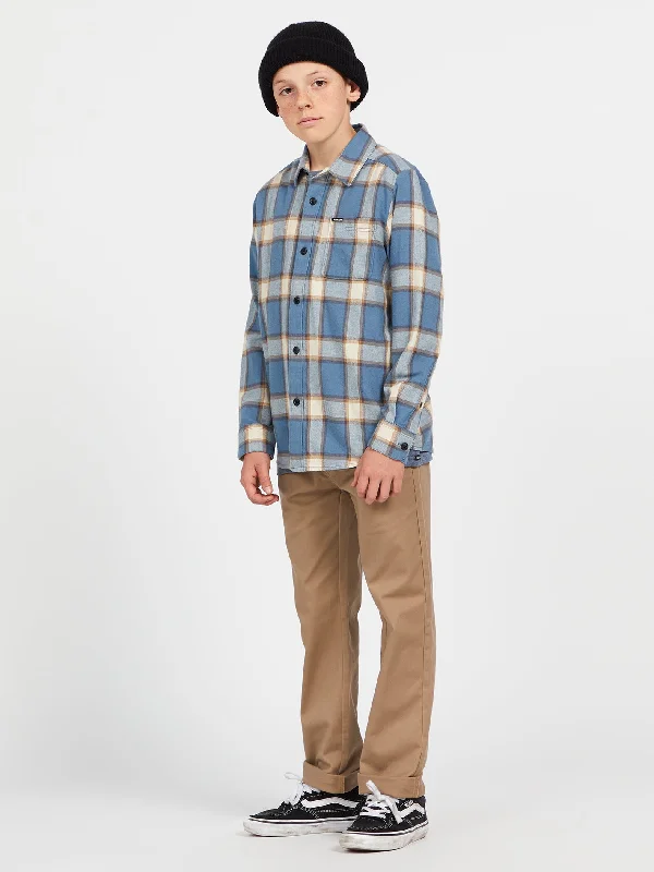 Men’s durable flannel shirt-Big Boys Caden Plaid Long Sleeve Shirt - Slate Blue