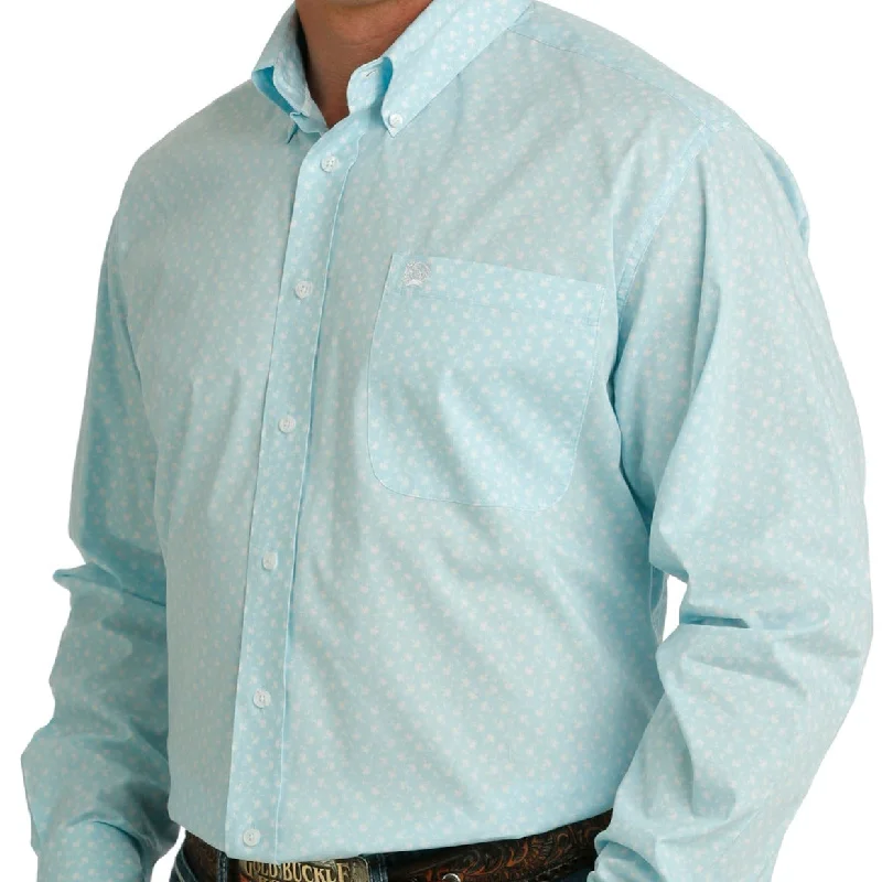 Men’s bright seersucker shirt-Cinch Men's L/S Classic Fit Floral Western Button Down Shirt in Light Blue