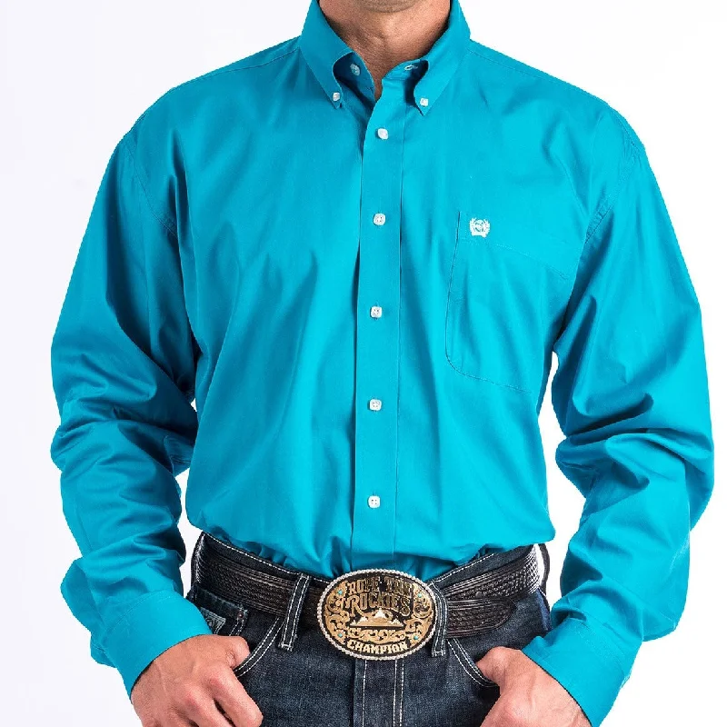 Men’s lightweight corduroy shirt-Cinch Men's L/S Classic Fit Solid Western Button Down Shirt in Turquoise