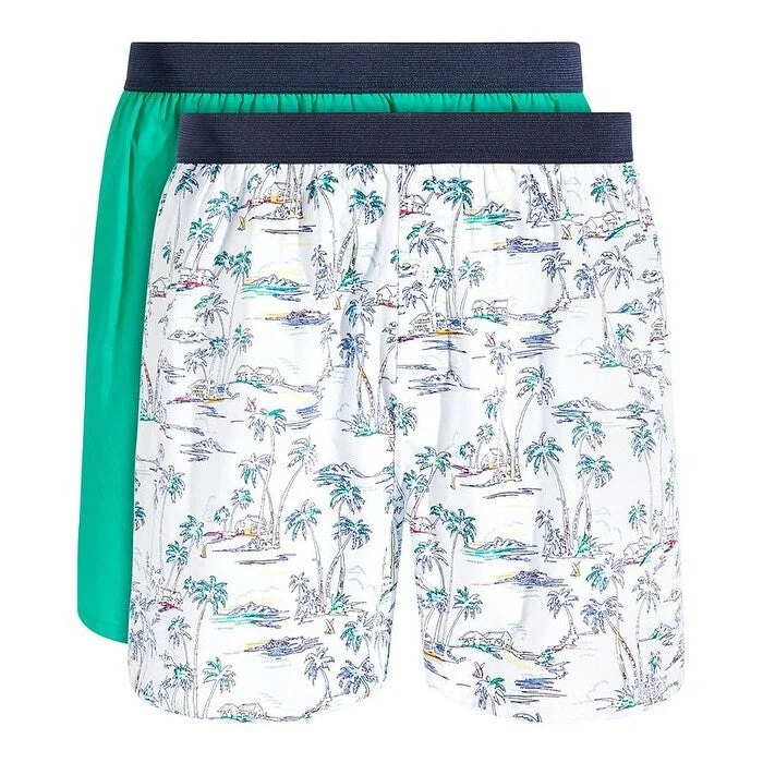 Men’s casual pleated pants-Club Room Men's 2 Pk Tropical & Solid Boxer Shorts Green