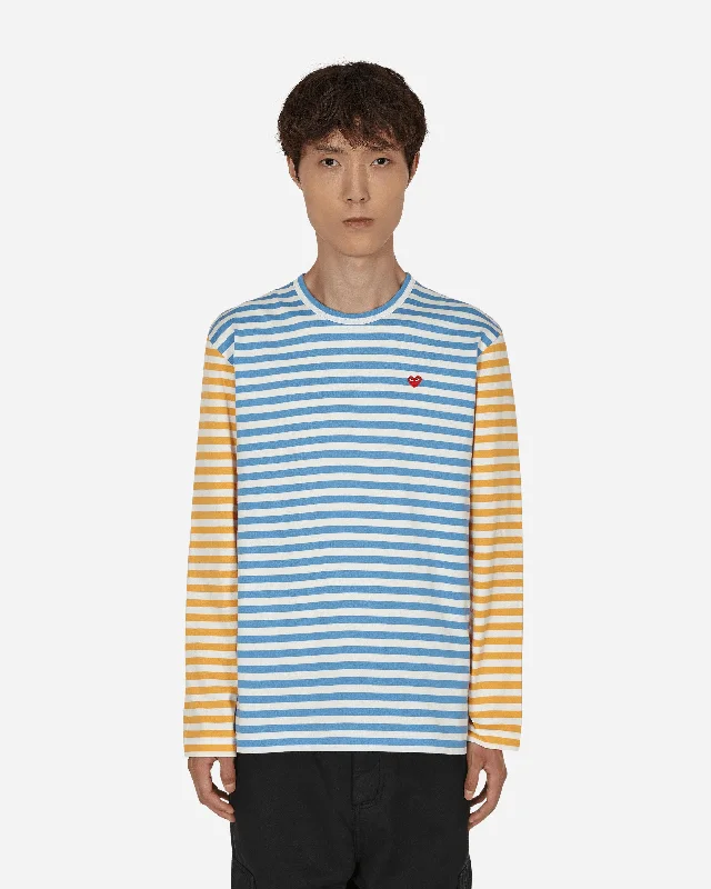 Men’s vintage athletic top-Bi-Color Stripe Longsleeve T-Shirt Blue