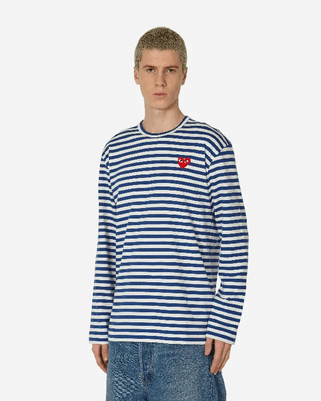 Men’s casual loose-fit shirt-Heart Striped Longsleeve T-Shirt Navy