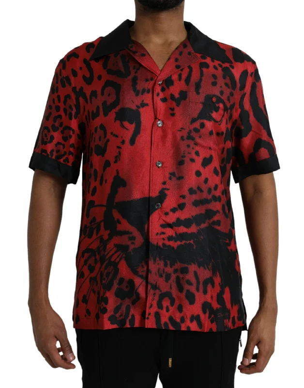 Men’s breathable corduroy shirt-Dolce & Gabbana  Leopard Silk Button Down Casual Men's Shirt