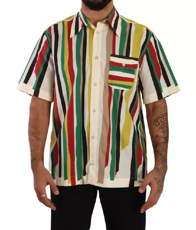 Men’s casual twill shirt-Dolce & Gabbana multi Striped Short Sleeve Cotton Men's Shirt (Pre-Owned)