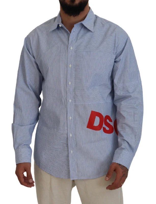 Men’s bold herringbone shirt-Dsqua²  Stripes Logo Print Long Sleeves Formal Men's Shirt