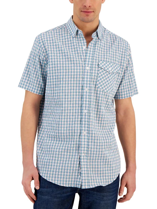 Men’s modern seersucker shirt-Flamingo Mens Plaid Woven Button-Down Shirt