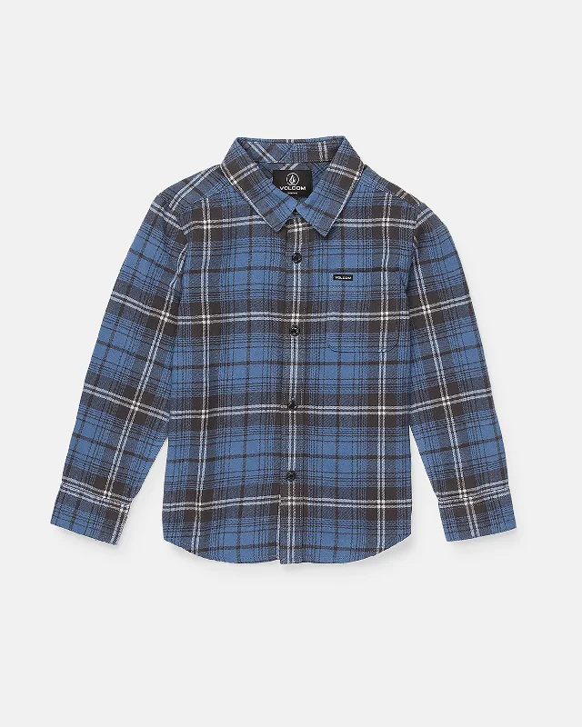 Men’s relaxed corduroy shirt-Little Boys Caden Plaid Long Sleeve Shirt - Blue