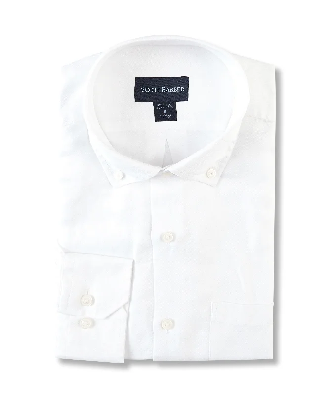 Men’s breathable herringbone shirt-Linen/Tencel Solid Twill, White