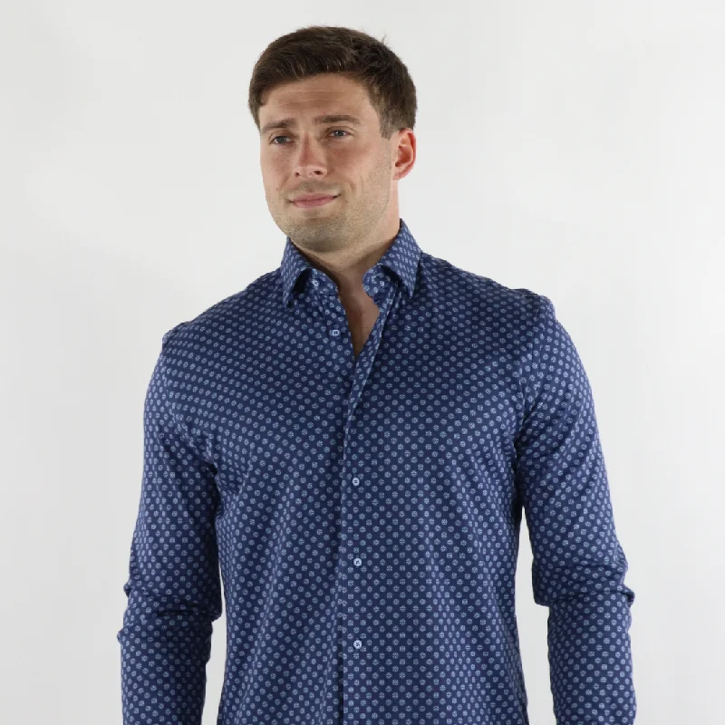 Men’s casual denim shirt-Max Colton James Shirt in Navy Dot