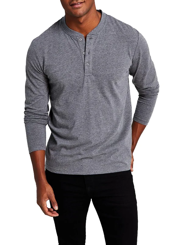 Men’s lightweight twill shirt-Mens Classic Fit Long Sleeve Henley Shirt