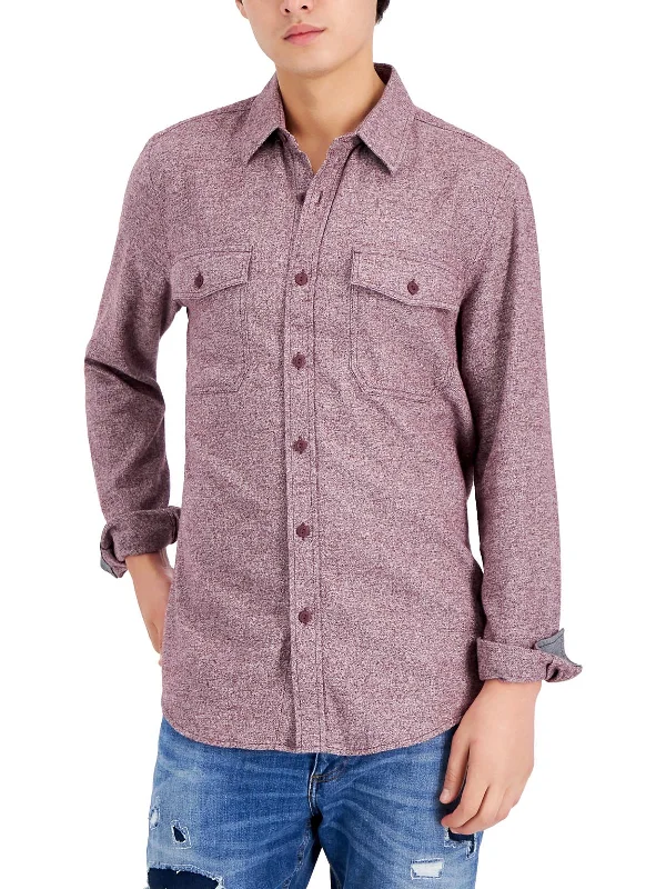 Men’s breathable chambray button-up-Mens Cotton Collared Button-Down Shirt