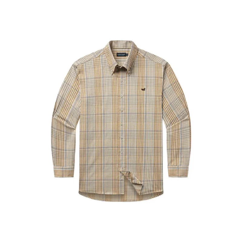 Men’s comfy corduroy button-up-Men's Edgefield Windowpane Shirt In Field Khaki/dark Olive