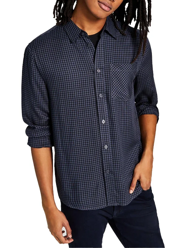 Men’s relaxed checked shirt-Mens Long Sleeve Collared Button-Down Shirt