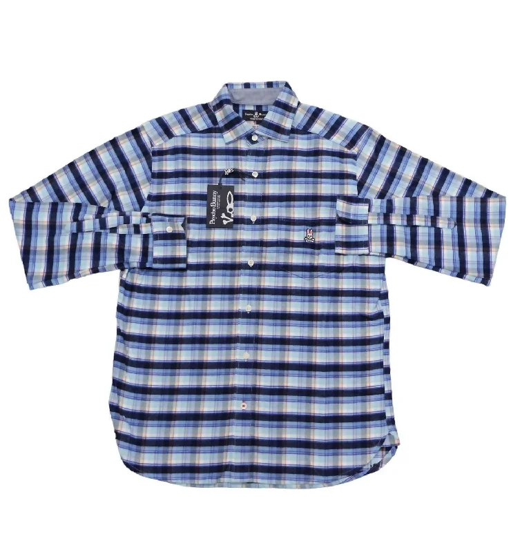 Men’s casual denim shirt-Men's Long Sleeve Flannel Sport Shirt In Carolina/navy