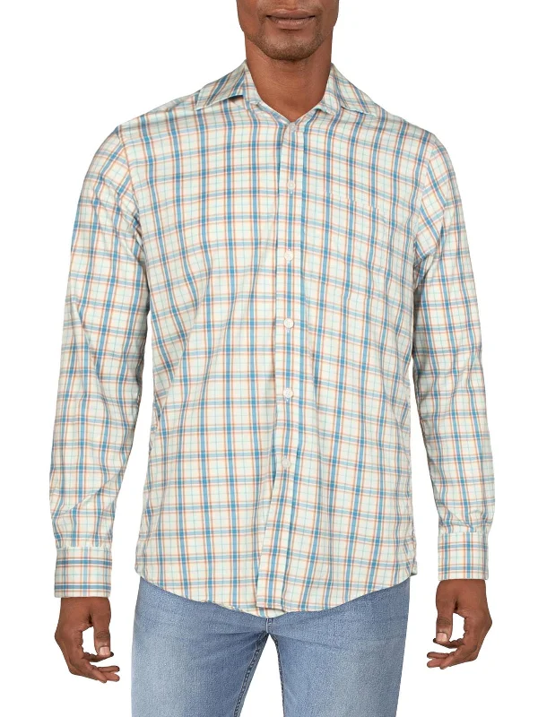 Men’s bold gingham shirt-Mens Plaid Collared Button-Down Shirt