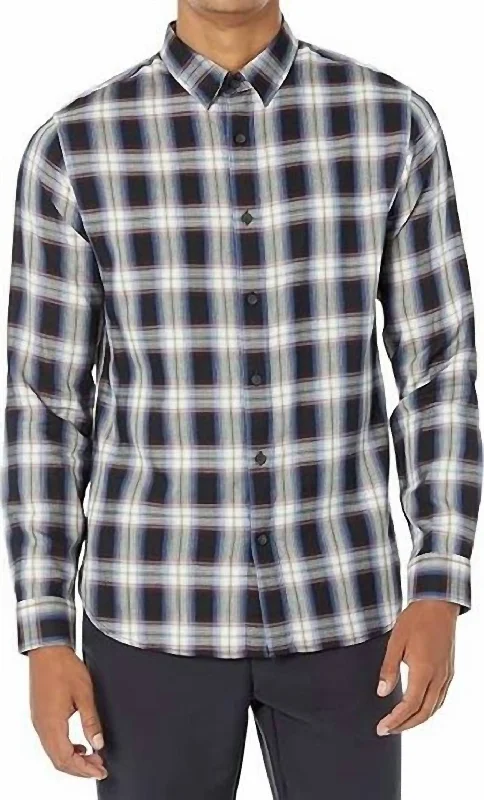 Men’s modern poplin button-up-Men's Plaid Shirt In Fountain Shadow