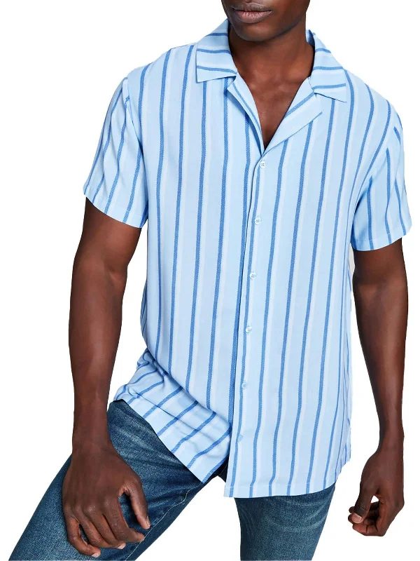 Men’s lightweight denim shirt-Mens Woven Striped Button-Down Shirt