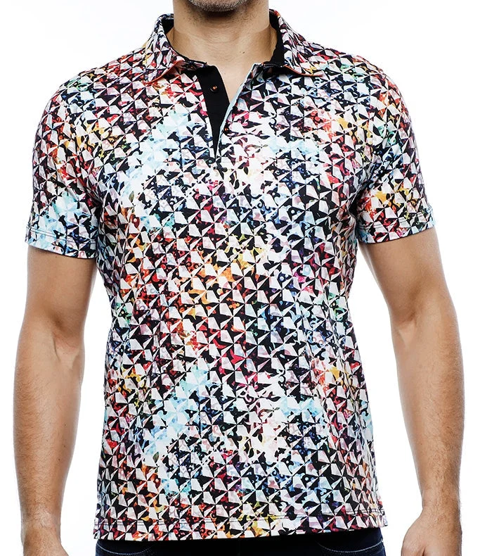 Men’s bright chambray shirt-Multicolor Geometric Shapes