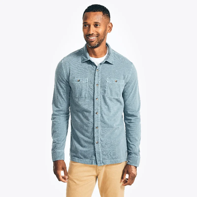 Men’s durable herringbone shirt-Nautica Mens Classic Fit Cotton-Knit Shirt