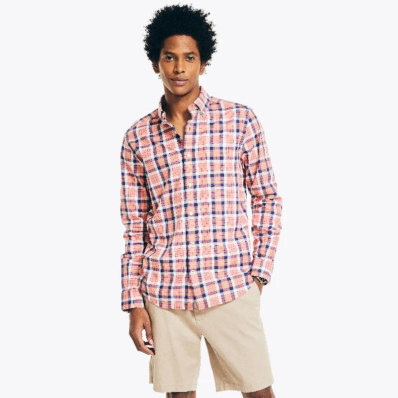 Men’s trendy chambray shirt-Nautica Mens Plaid Poplin Shirt