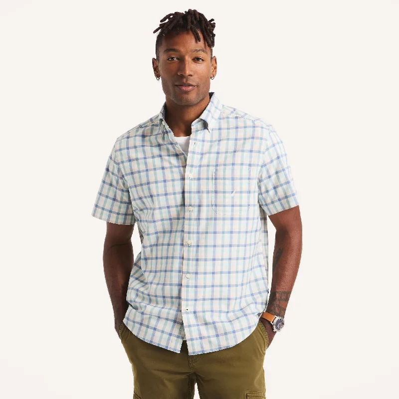 Men’s soft checked shirt-Nautica Mens Plaid Short-Sleeve Shirt