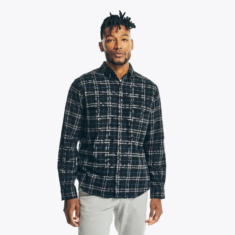 Men’s stylish poplin shirt-Nautica Mens Sustainably Crafted Plaid Flannel Shirt