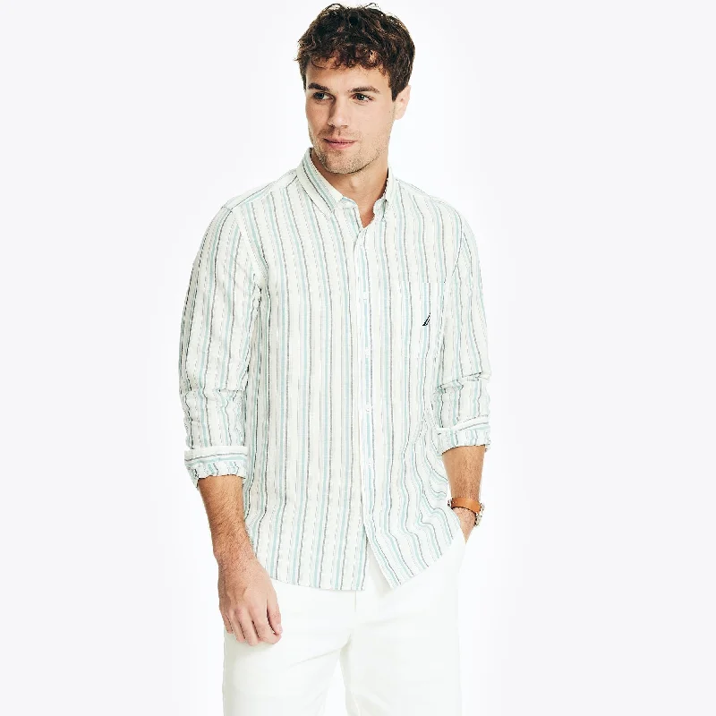 Men’s slim denim shirt-Nautica Mens Sustainably Crafted Striped Oxford Shirt