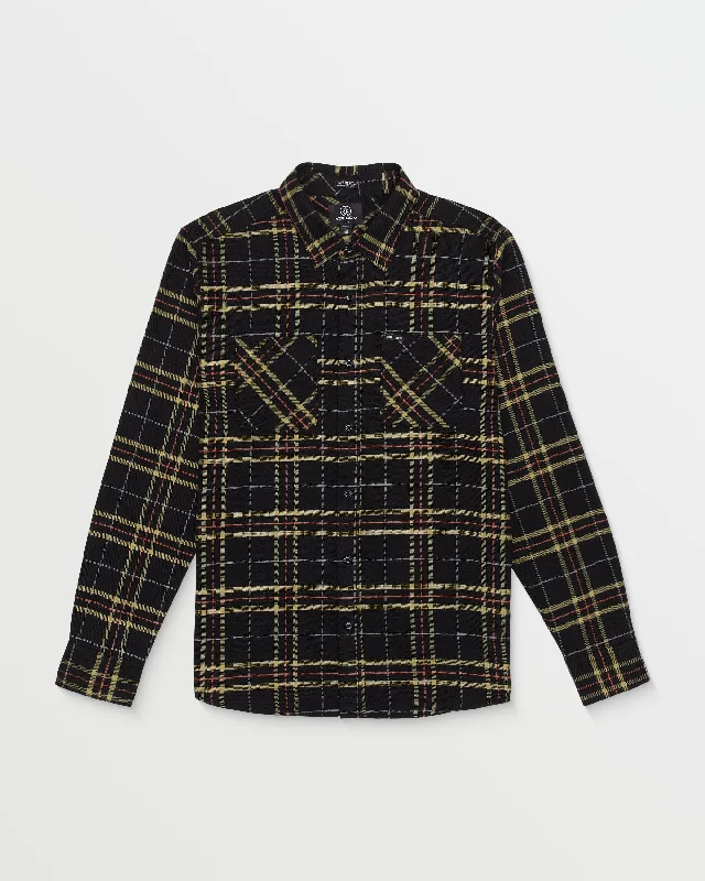 Men’s bold herringbone shirt-Netastone Long Sleeve Flannel Shirt - Black