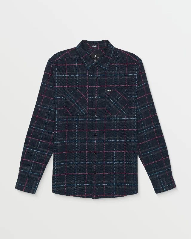 Men’s trendy seersucker shirt-Netastone Long Sleeve Flannel Shirt - Navy