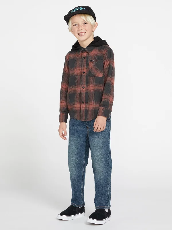 Men’s soft denim shirt-Little Boys Neta Stone Hooded Flannel - Stealth