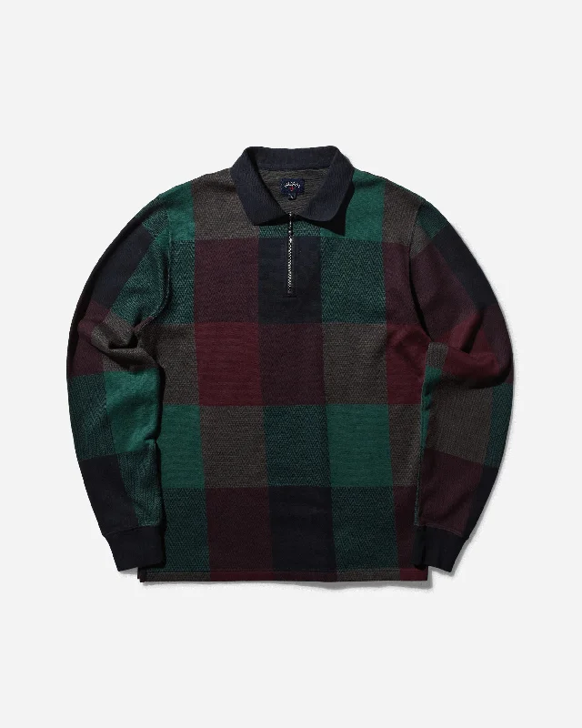 Men’s vintage faded top-Men's Buffalo Plaid Zip Polo Navy / Burgundy / Green