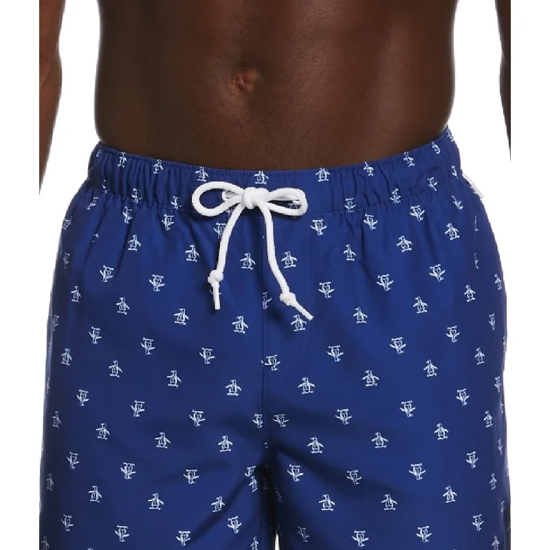 Men’s trendy washed trousers-Original Penguin Men's Pete Print Swim Shorts Blue Size Large