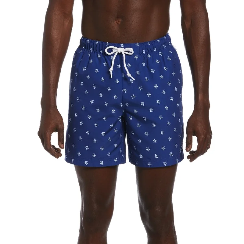 Men’s durable work pants-Original Penguin Men's Pete Print Swim Shorts Blue Size Xx-Large