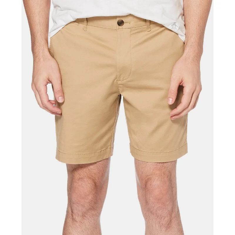 Men’s breathable twill trousers-Original Penguin Men's Stretch Cotton Twill Shorts Beige Size 38