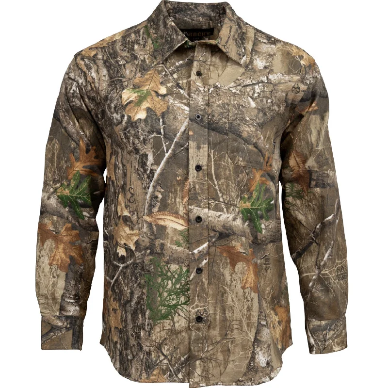 Men’s durable broadcloth shirt-Rocky Mens Rugged Flannel Realtree Edge 100% Cotton L/S Shirt