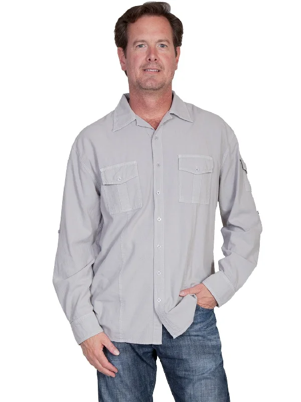 Men’s trendy denim shirt-Scully Cantina Mens Grey 100% Cotton Casual Sport Shirt