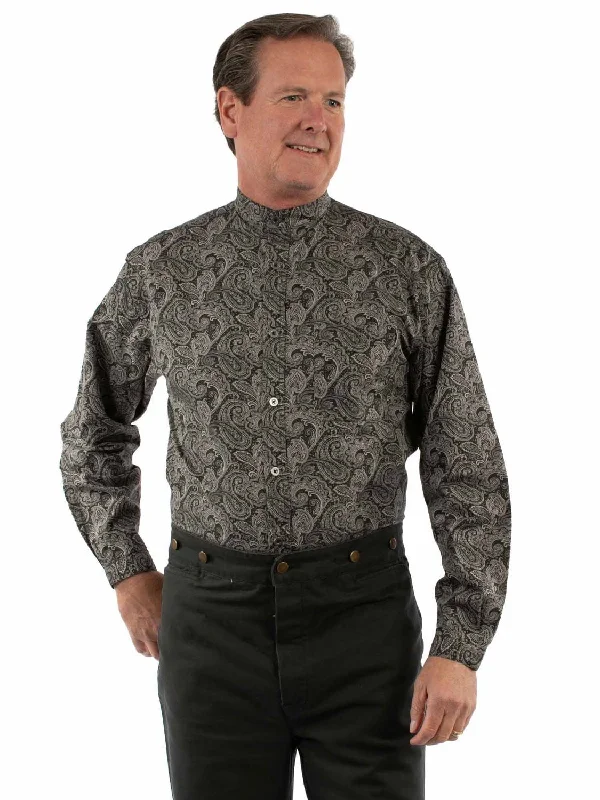 Men’s bold herringbone shirt-Scully Mens Big Paisley Black 100% Cotton L/S Shirt