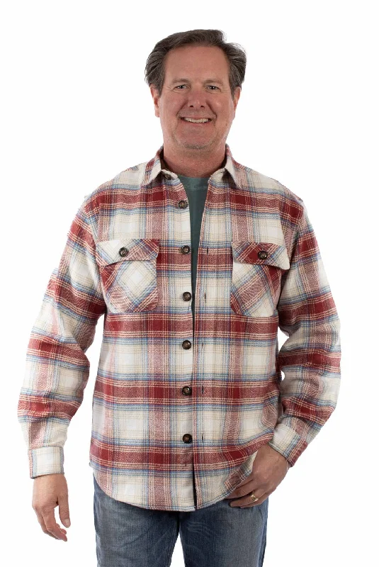 Men’s bold chambray shirt-Scully Mens Flannel Plaid Rust 100% Cotton L/S Shirt